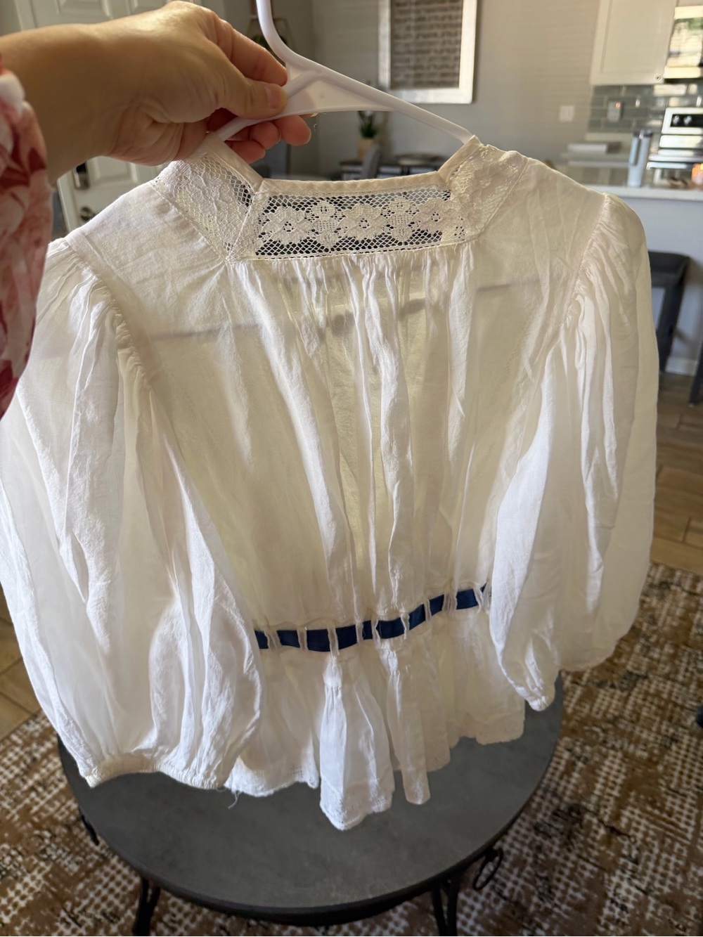 White Lace-Trim Peasant Blouse - Women
